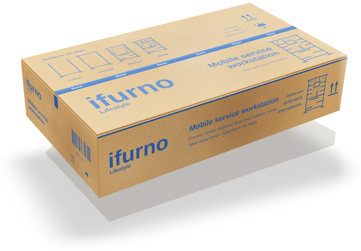 The mobile service workstation packed flat in its ifurno carton